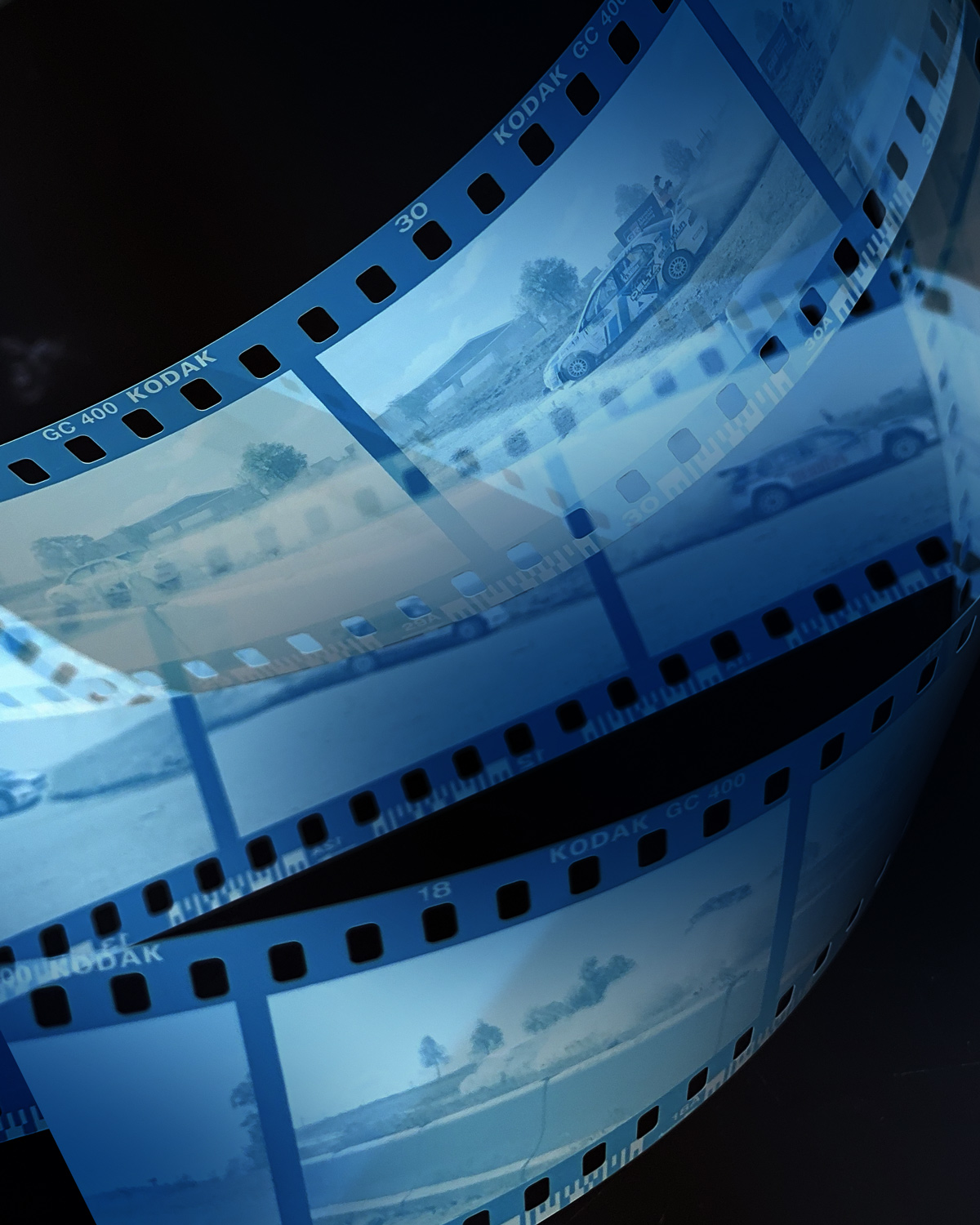 An inverted image of a strip of photographic negatives