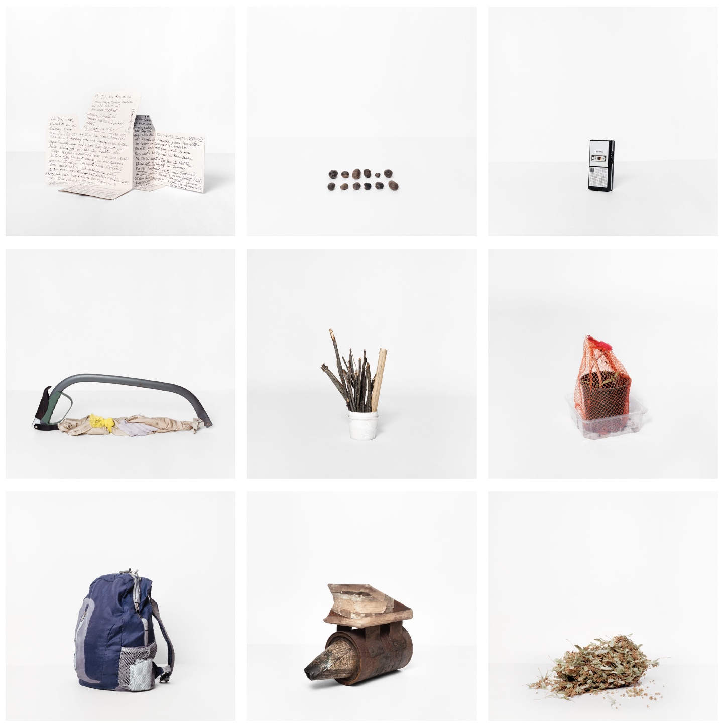 A grid of nine images all showing individual objects pertaining to work and labour